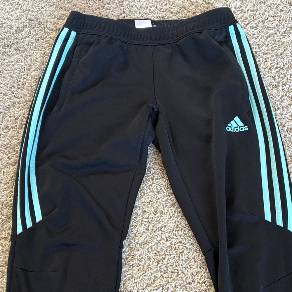 adidas Black Joggers with Aqua Stripes